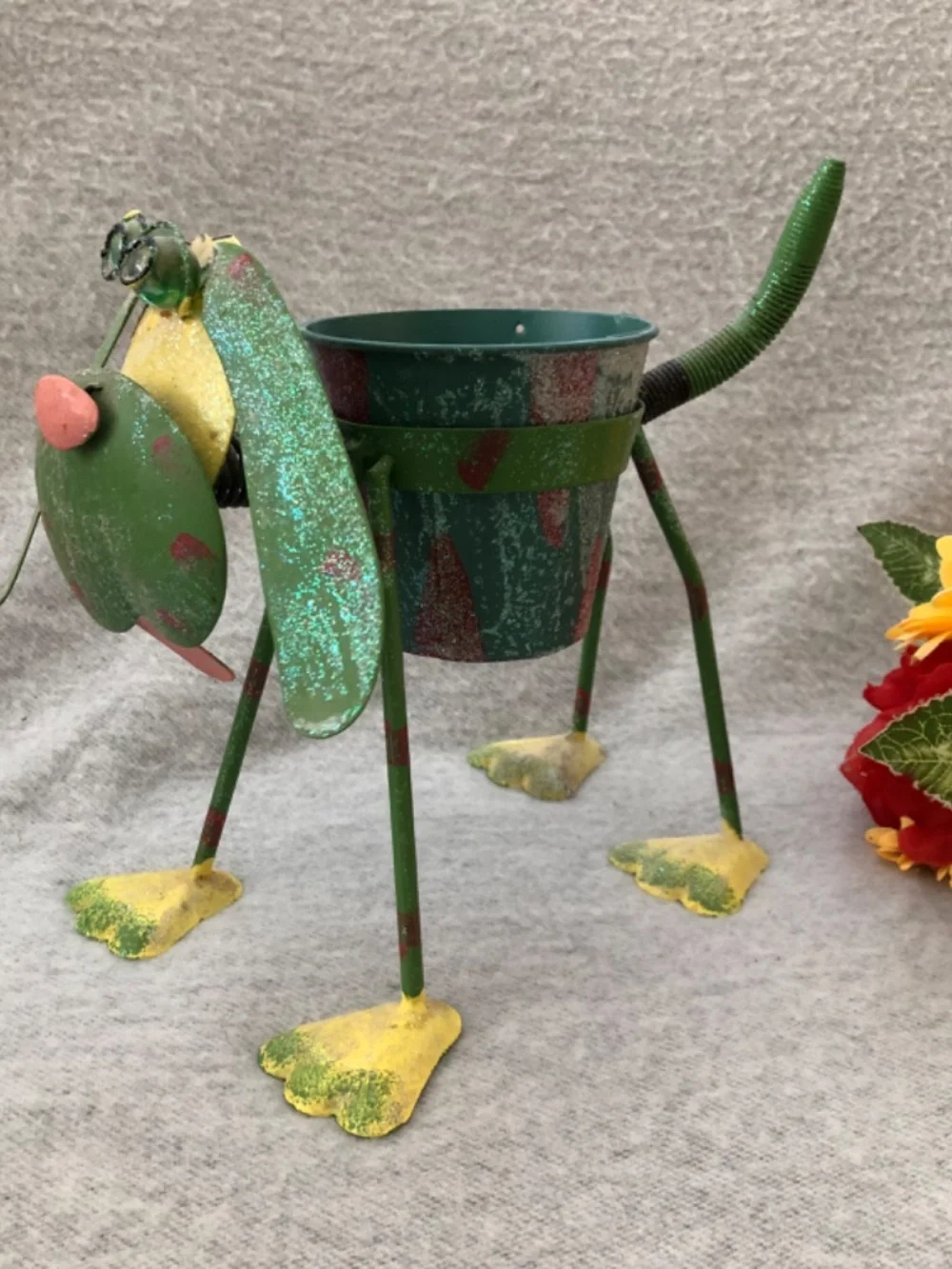 NWOT - Green & Yellow Metallic Dog Sculpture